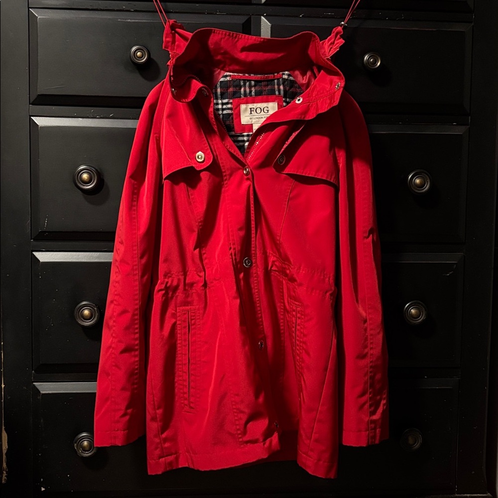 London Fog Red Rain Coat With Hood Women’s Size Small